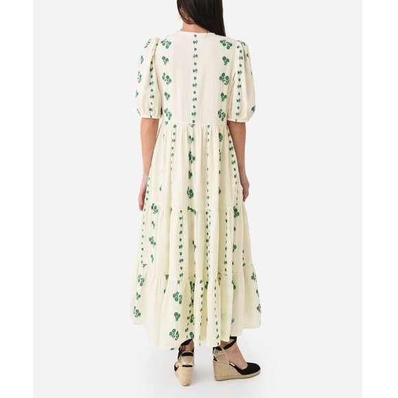 OLIPHANT Tuckernuck Wicklow Puff Sleeve Embroidered Print Maxi Midi Dress - Picture 6 of 10
